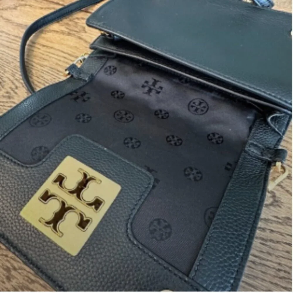 NWT! NEW! Tory Burch Britten Combo Crossbody Black Pebbled Leather